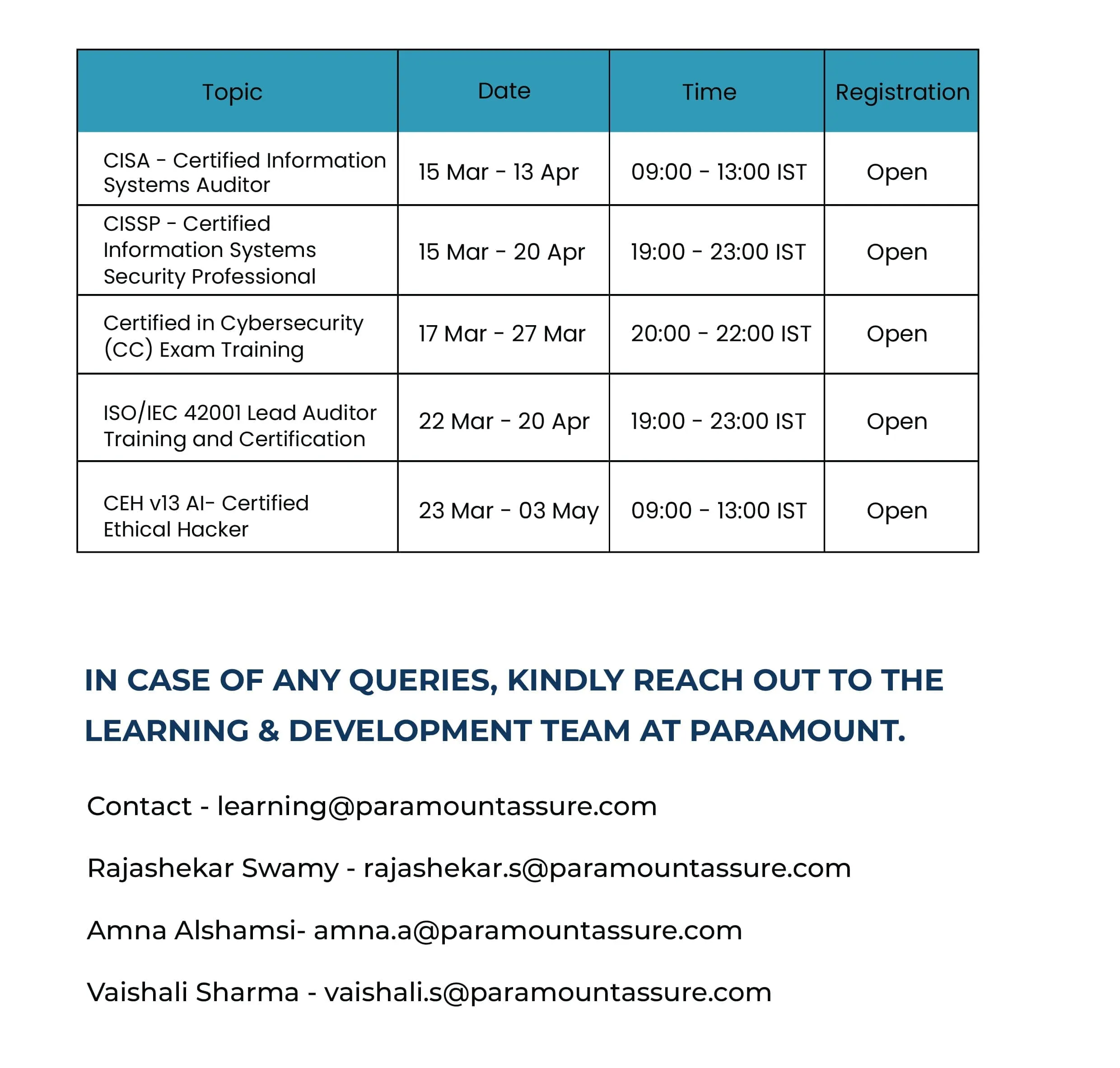 Learning Development Team