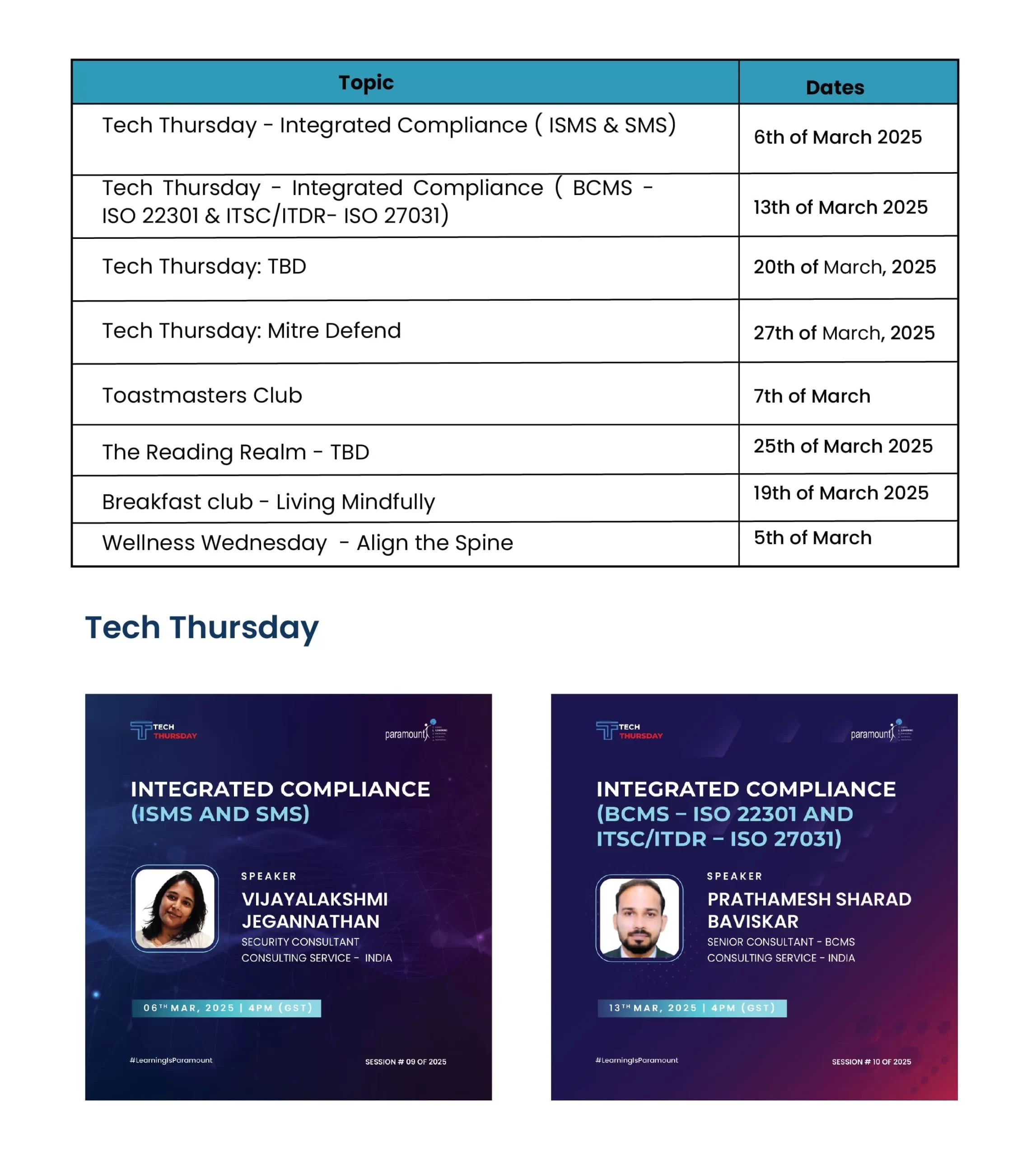 Tech Thursday Calendar